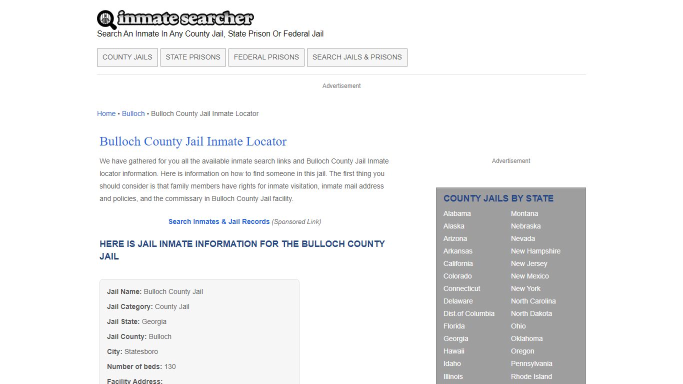 Bulloch County Jail Inmate Locator - Inmate Searcher