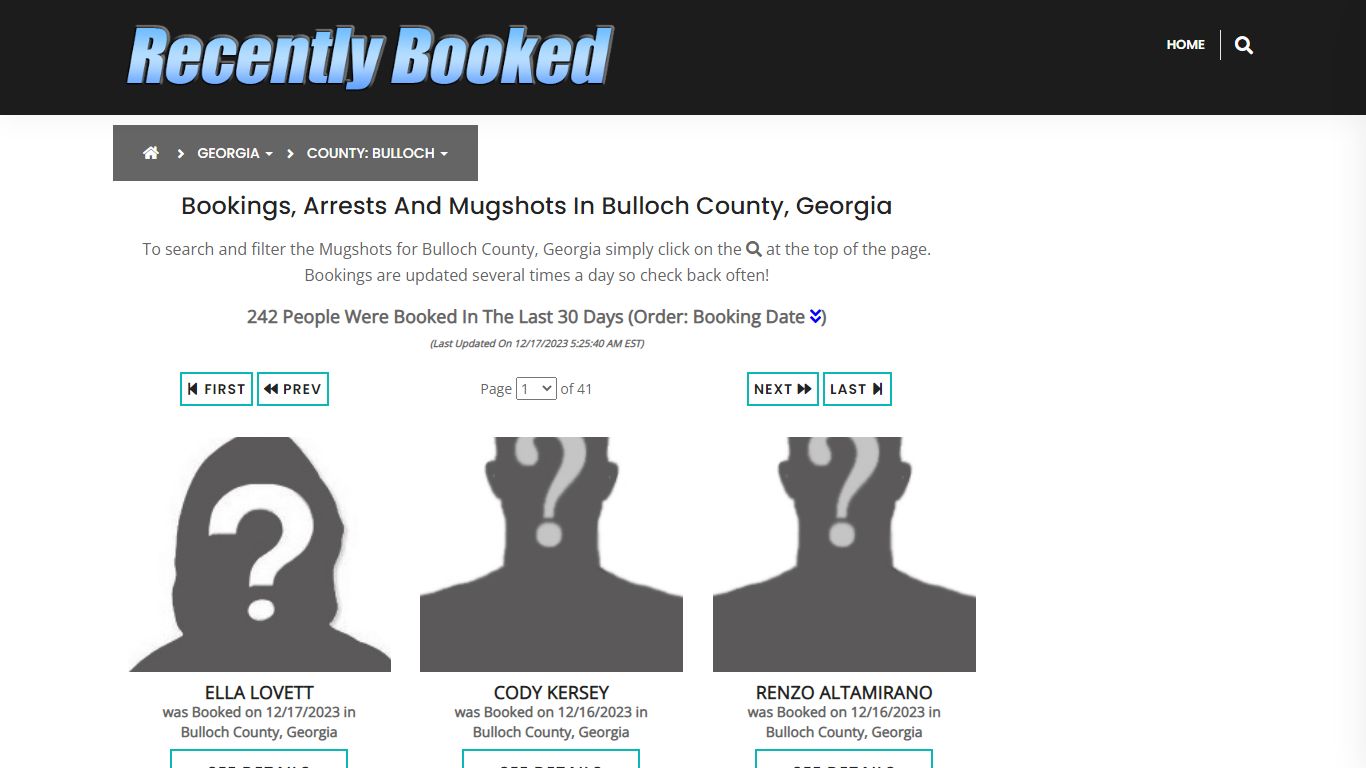 Recent bookings, Arrests, Mugshots in Bulloch County, Georgia